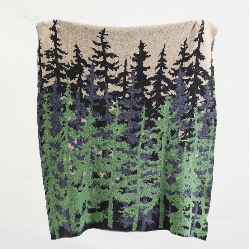 Evergreen Haven Jacquard Blanket forest tree multicolor microfiber knitted throw blanket