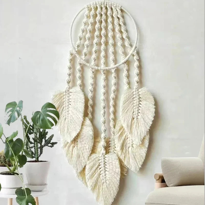 Handmade macramé wall hanging feather boho décor cotton dream catcher