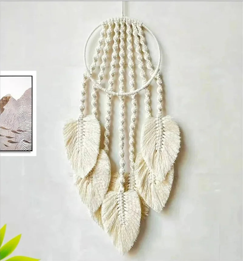 Handmade macramé wall hanging feather boho décor cotton dream catcher