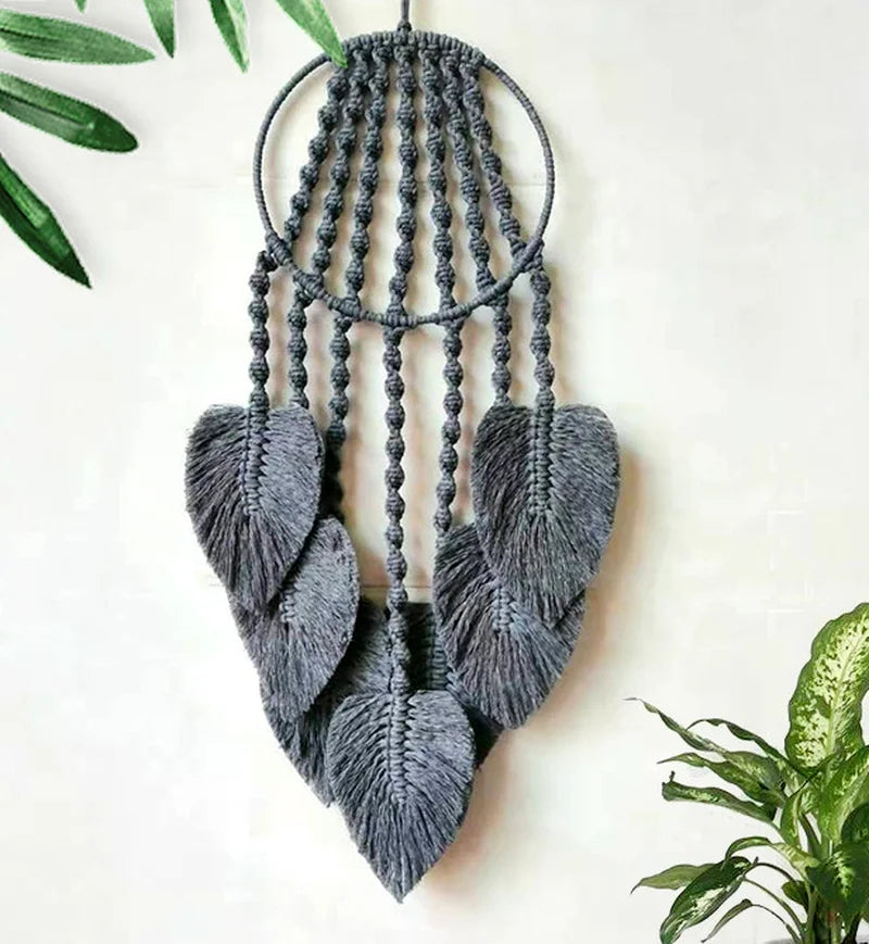 Handmade macramé wall hanging feather boho décor cotton dream catcher