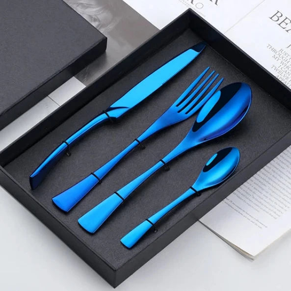 4 PCS Flatware Cutlery Stainless Steel Blue