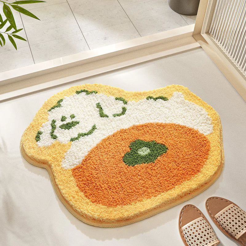 Plush bath mat colorful anti-slip absorbent thick flocking mat for bathroom bedroom cozy whimsical accent mat