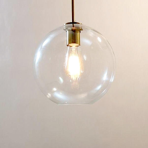 sphere globe brass metal clear glass canopy pendant light