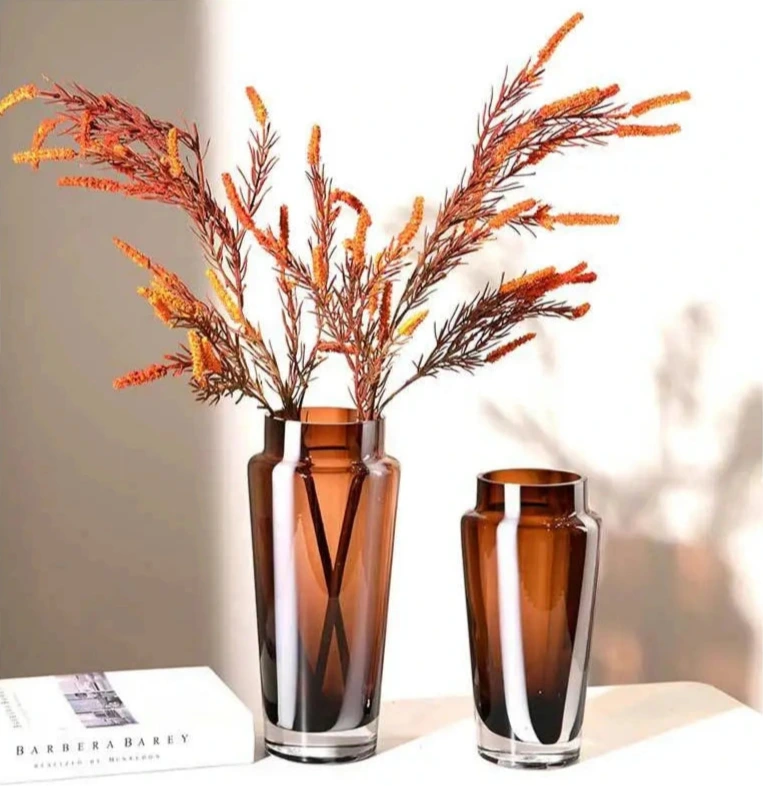 Glass vase amber geometric thick modern floral centerpiece home decor