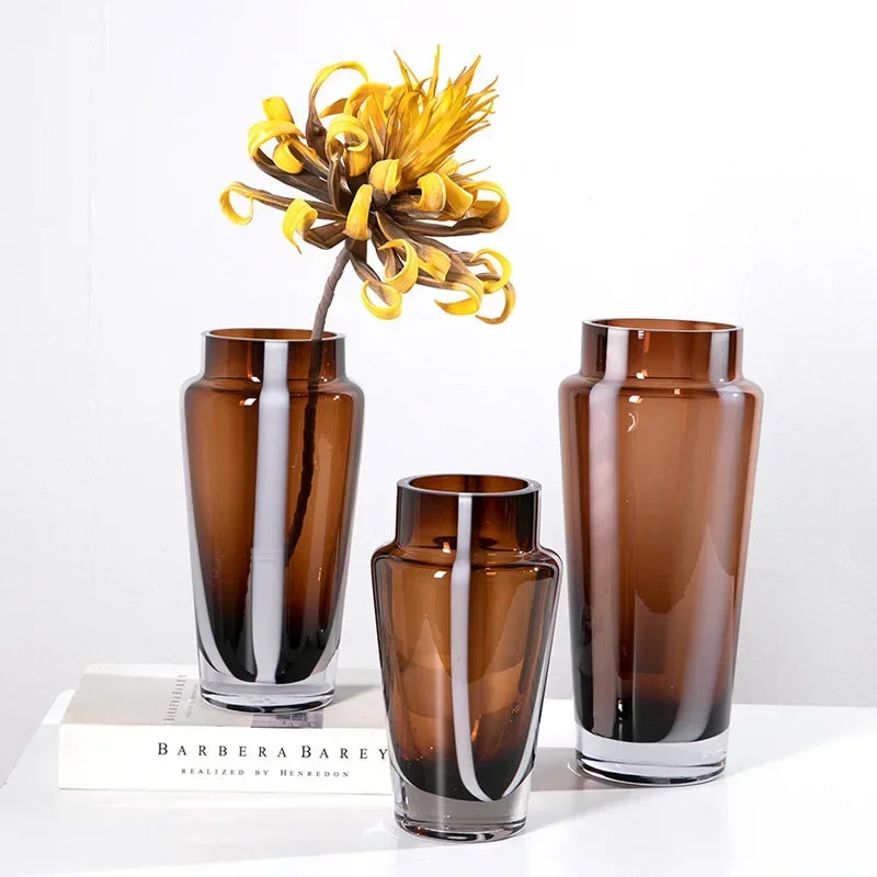 Glass vase amber geometric thick modern floral centerpiece home decor