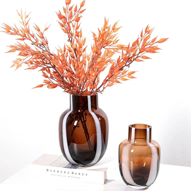 Glass vase amber geometric thick modern floral centerpiece home decor