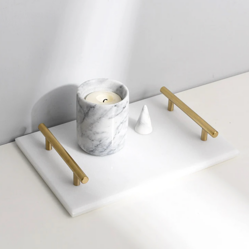 Golden Handle Marble Tray