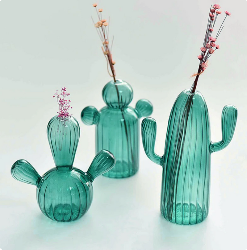 Green Cactus Glass Accent & Vase