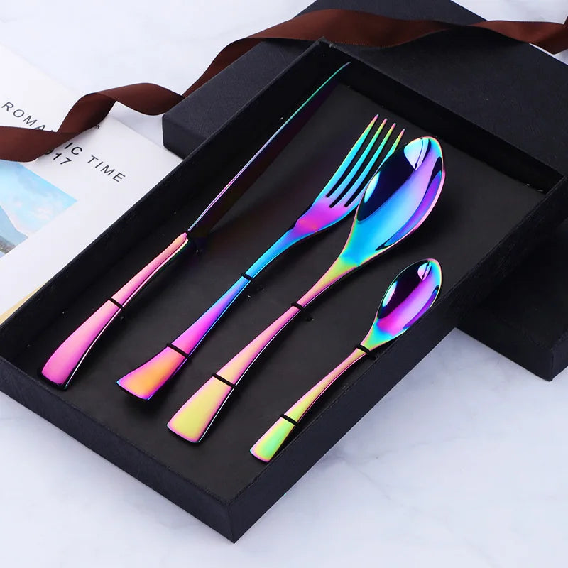 4 PCS Flatware Cutlery Stainless Steel Rainbow