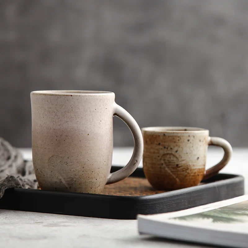 Hand-Painted ceramic coffee mug and saucer set speckled finish glazed mug