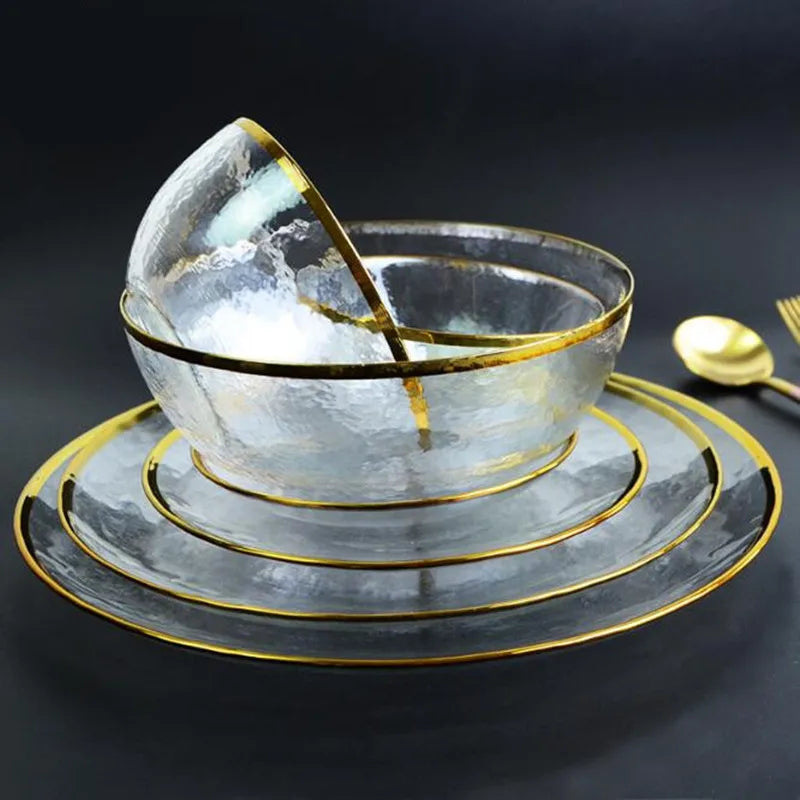 Gold Edge Glass Plate & Bowl