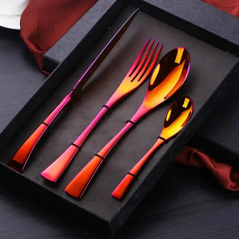 4 PCS Flatware Cutlery Stainless Steel Fire Rainbow