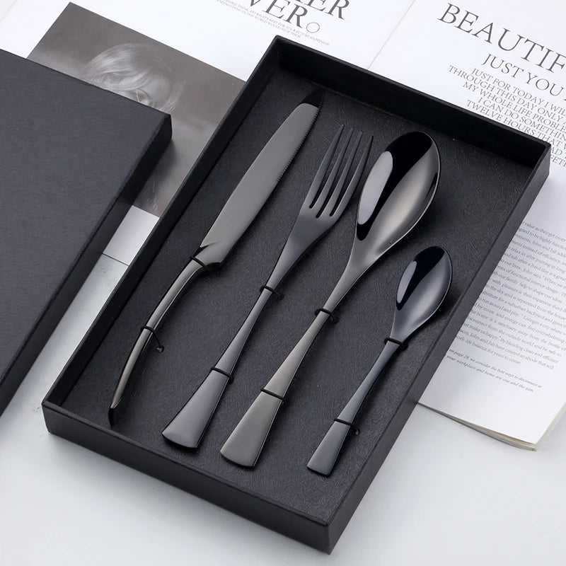 4 PCS Flatware Cutlery Stainless Steel Black