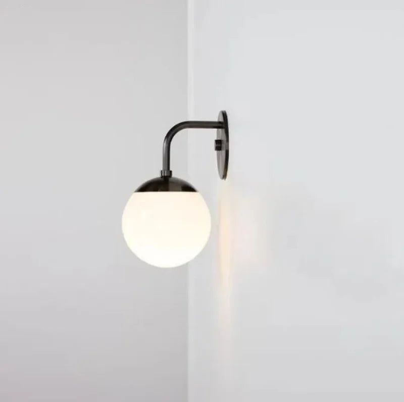 Modern Wall Lamp Black Gold Frosted Glass Globe LED Sconce Bedroom Bathroom Stairway Light Fixture