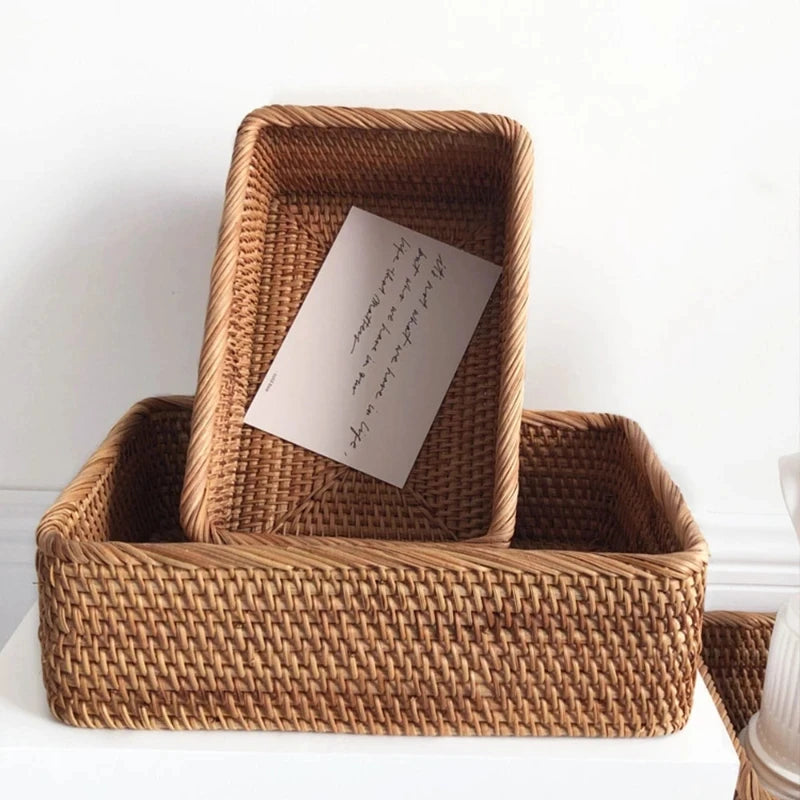 Hand-woven Rattan Wicker Basket storage for sundries bamboo organizer baset