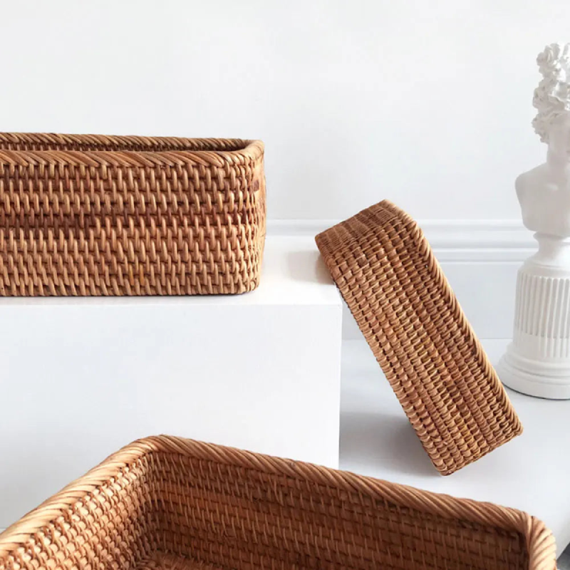 Hand-woven Rattan Wicker Basket storage for sundries bamboo organizer basket