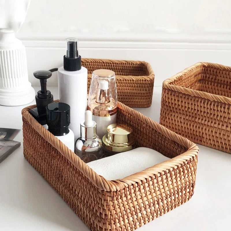 Hand-woven Rattan Wicker Basket storage for sundries bamboo organizer baset