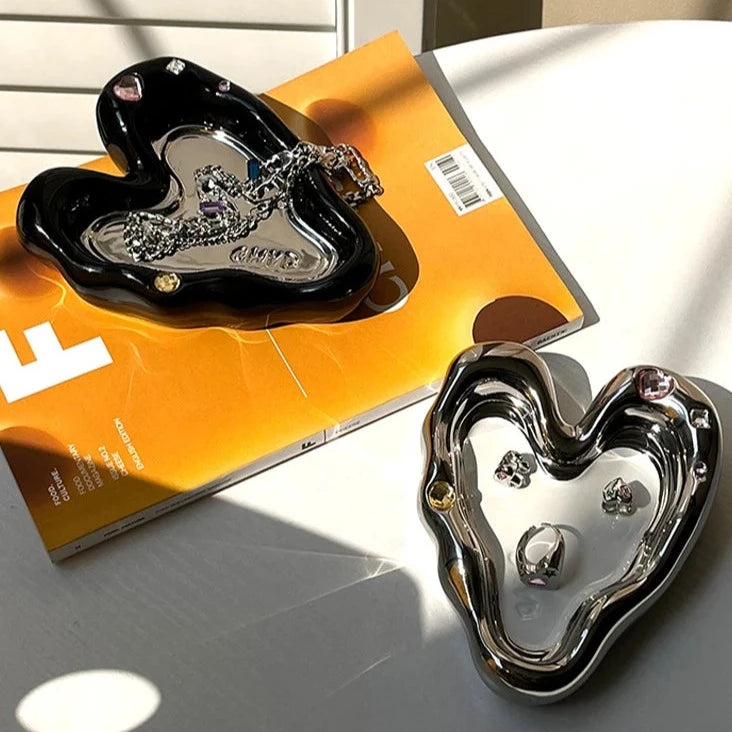 heart chrome mirror tray catch all ceramic plate