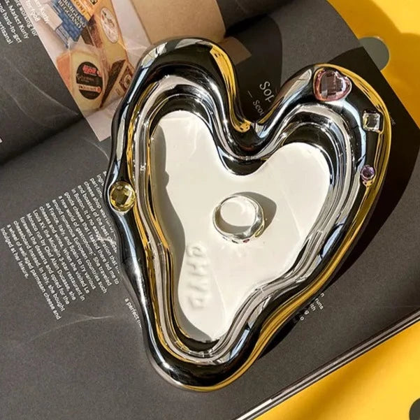 heart chrome mirror tray catch all ceramic plate