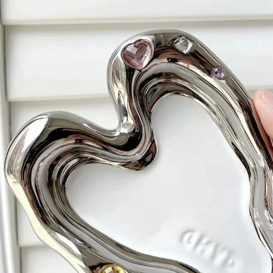 heart chrome mirror tray catch all ceramic plate