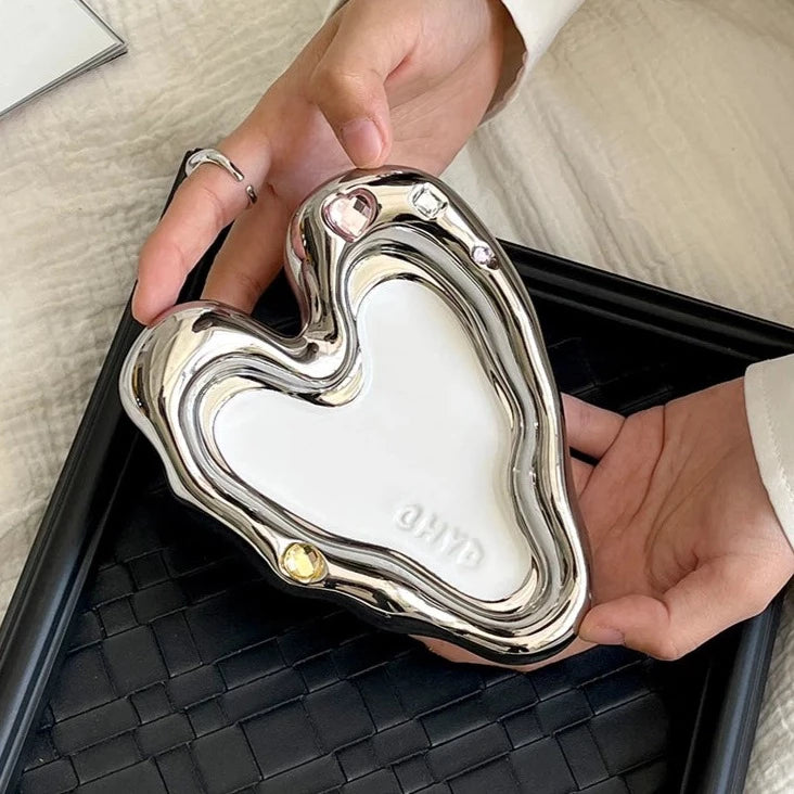 heart chrome mirror tray catch all ceramic plate