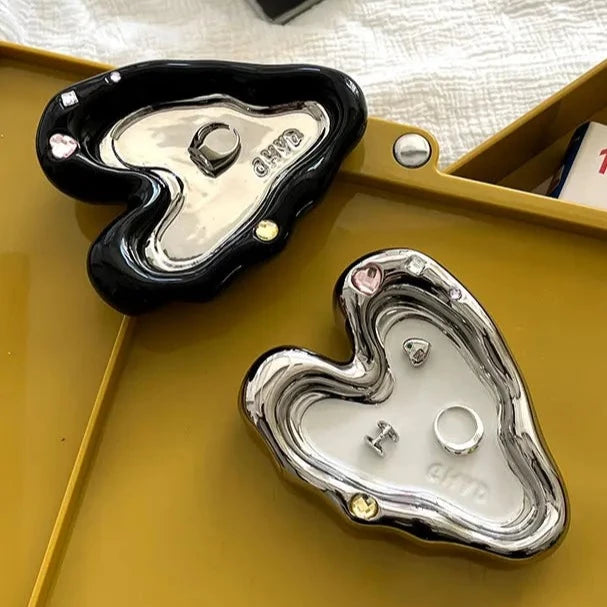 heart chrome mirror tray catch all ceramic plate