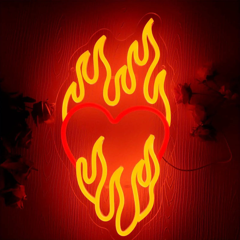 Heart on Fire Neon Sign rock & Roll Party Radio Station plug in neon light