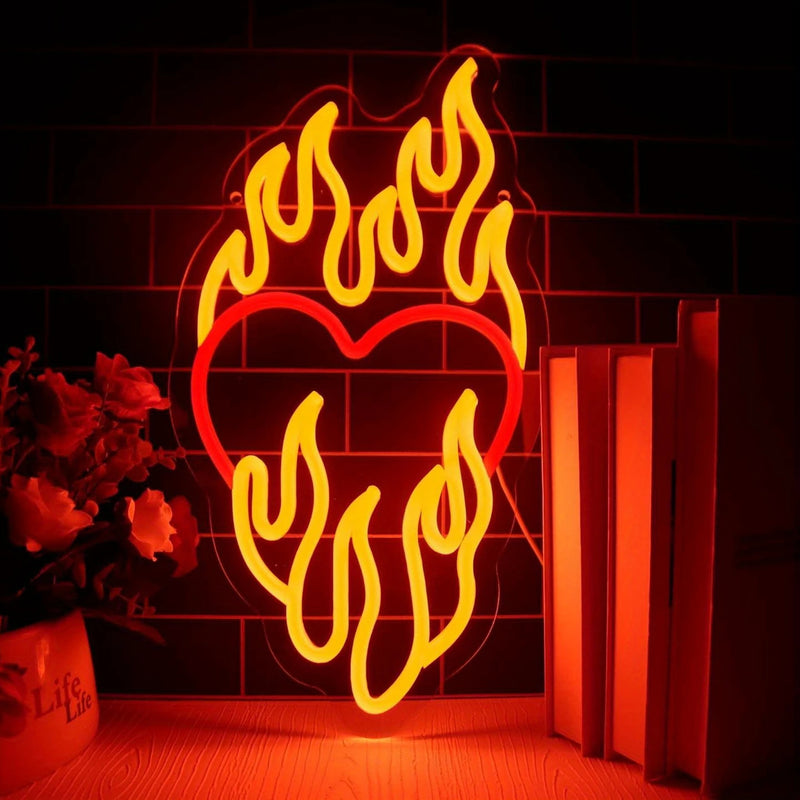 Heart on Fire Neon Sign rock & Roll Party Radio Station plug in neon light