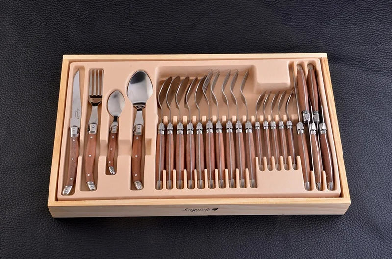 Stainless steel 24pcs cutlery set with polished finish and wooden handles 