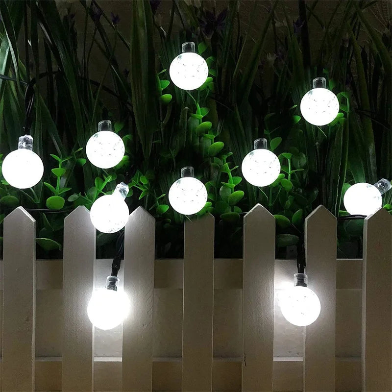 solar globe LED string lights for patio and garden