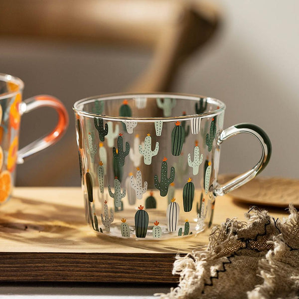 borosilicate glass green cactus pattern with scale cup