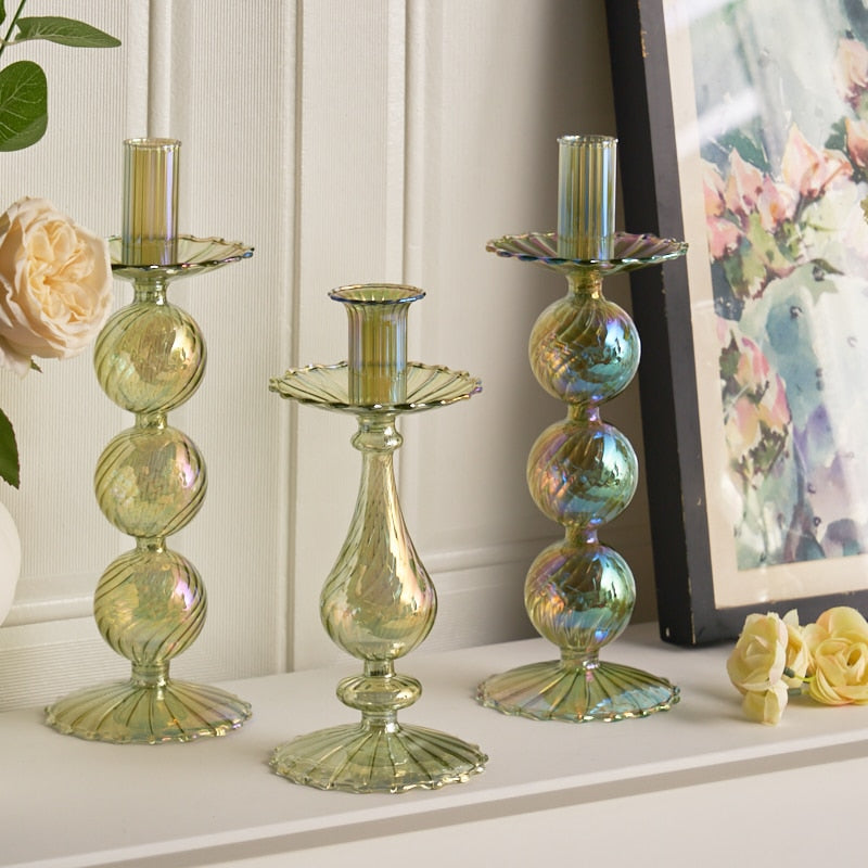 Iris Green Candlestick Holder