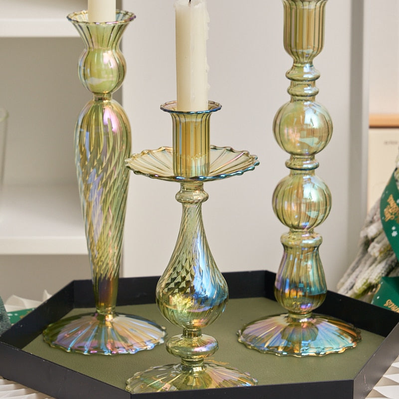 Iris Green Candlestick Holder