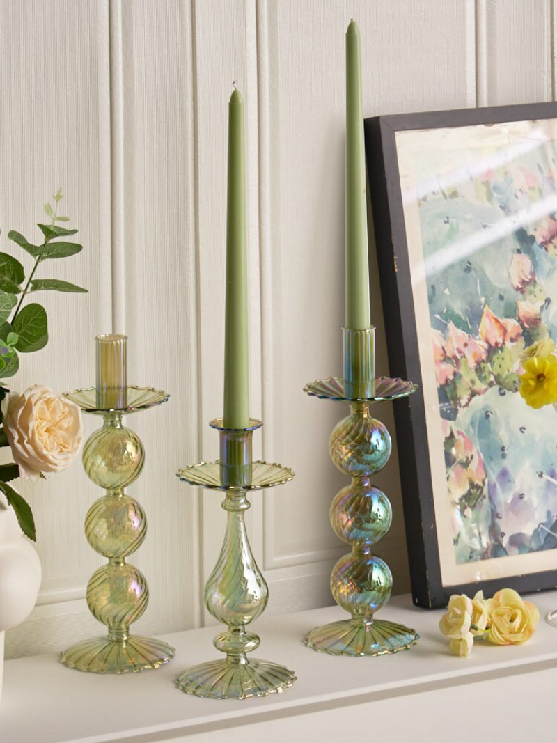 Iris Green Candlestick Holder