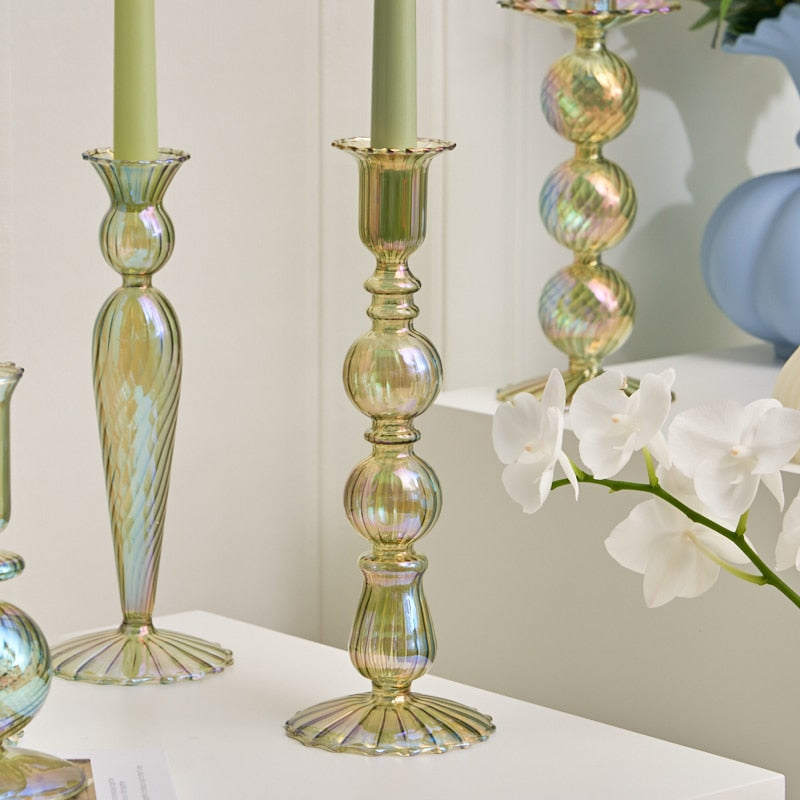 Iris Green Candlestick Holder