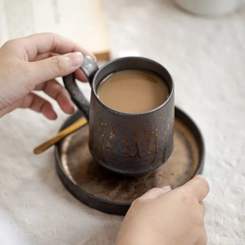 Ceramic coffee mug artisan handcrafted textured glaze durable drinkware