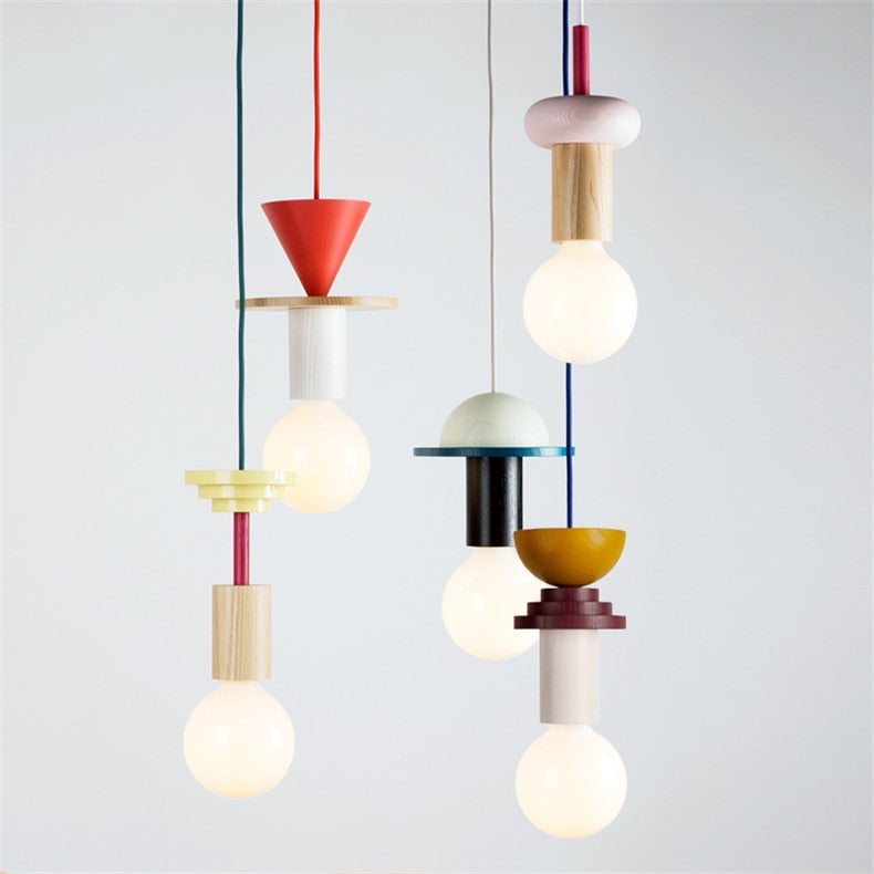 Jenga Colored Wood Blocks LED Pendant Light - Final Sale