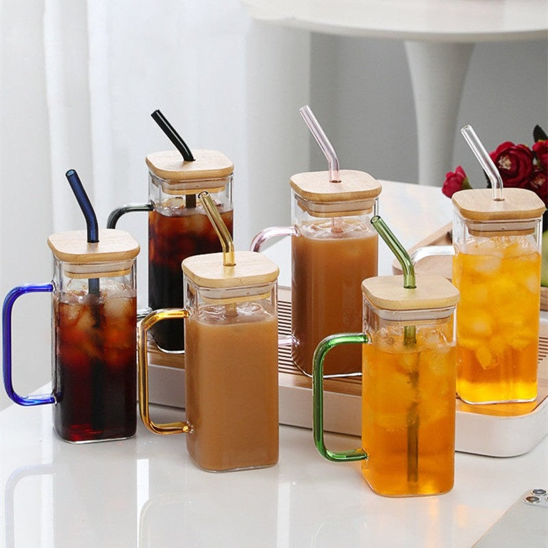 June Travel Glass Mug with Wooden Lid & Straw