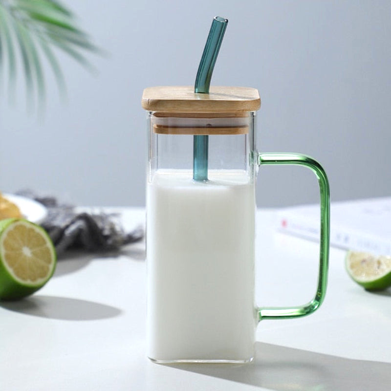 June Travel Glass Mug with Wooden Lid & Straw