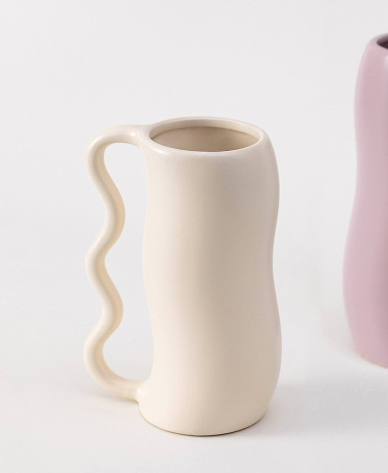 Lavender Cream Wavy Ceramic Vase