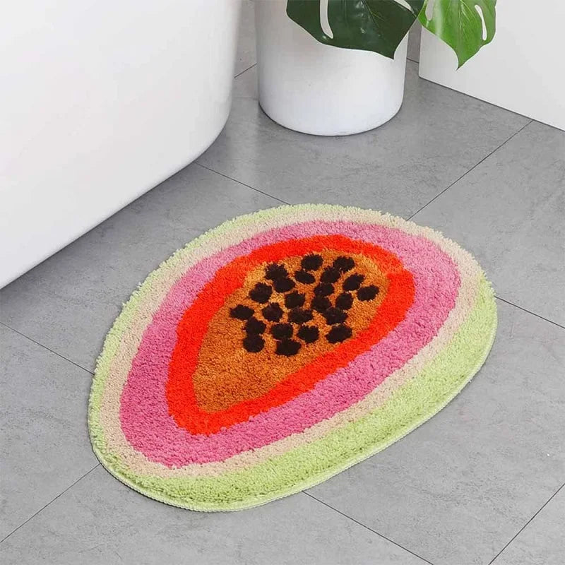 Fruit-shaped plush bath mat non-slip absorbent microfiber tufted rug