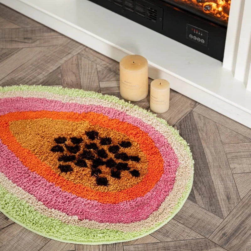 Fruit-shaped plush bath mat non-slip absorbent microfiber tufted rug