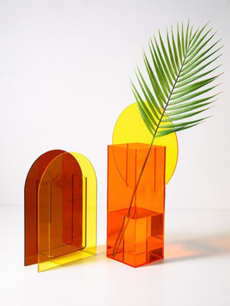 Yellow and brown red Acrylic vases 