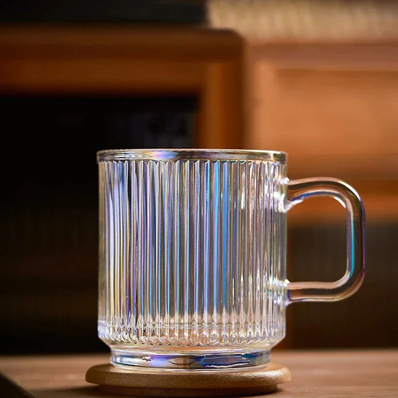 Vertical Stripes Glass Cup ridged texture glass mug for hot and cold drrinks