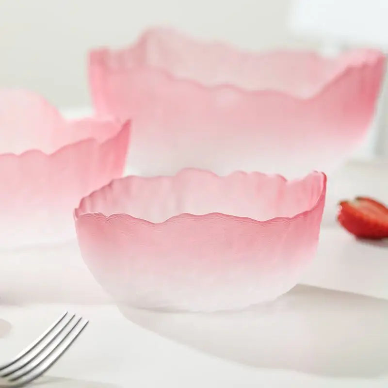 Frosted gradient dessert bowl textured glass bowl with petal edges for dessert