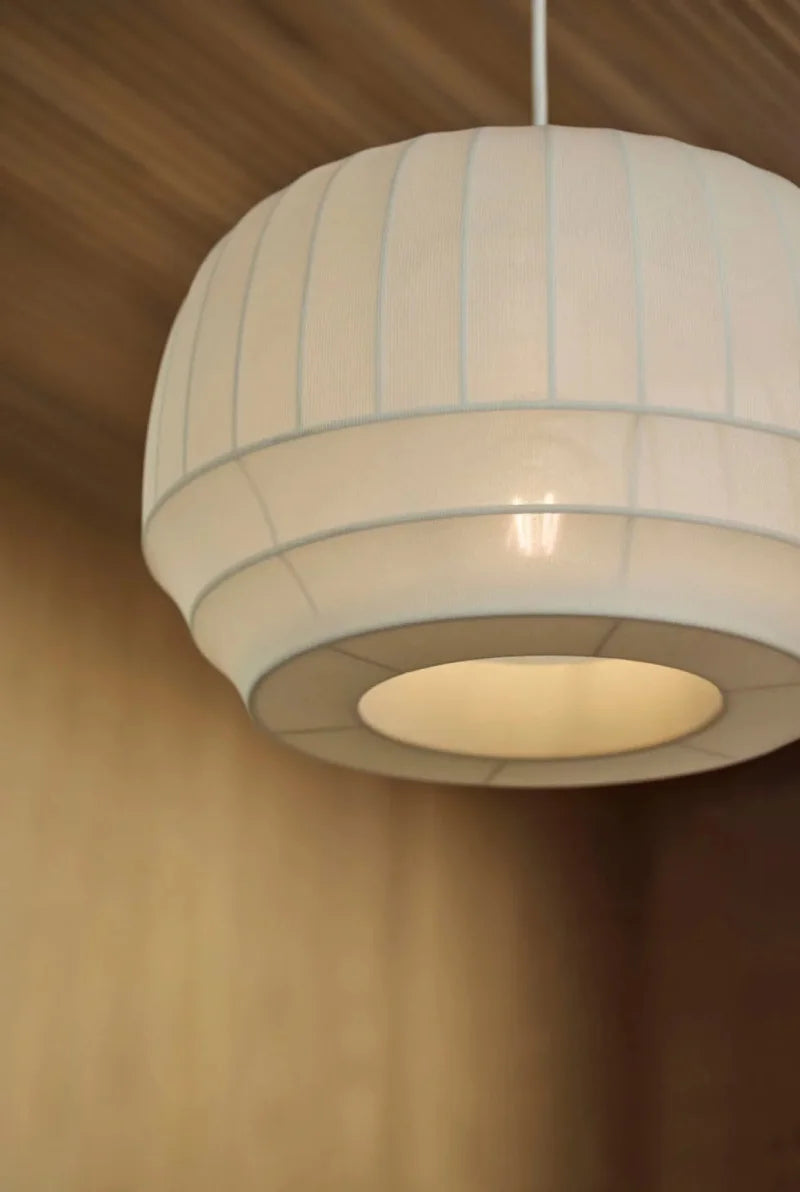 White Fabric Pendant Light Ribbed Texture Chandelier for Dining Room Living Room Café