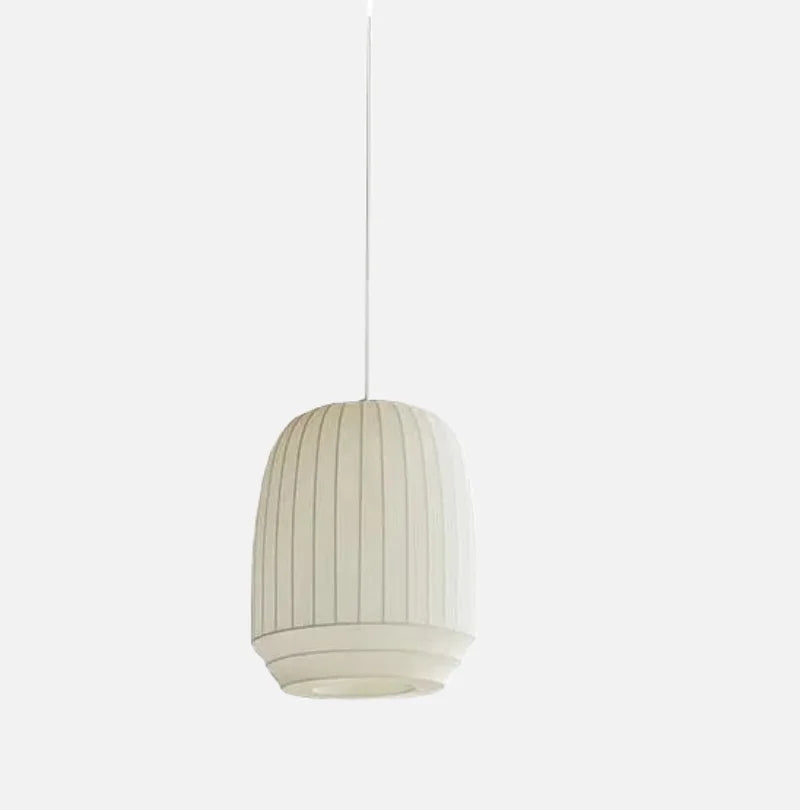 White Fabric Pendant Light Ribbed Texture Chandelier for Dining Room Living Room Café