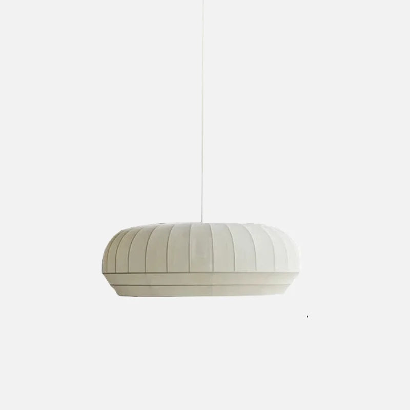 White Fabric Pendant Light Ribbed Texture Chandelier for Dining Room Living Room Café