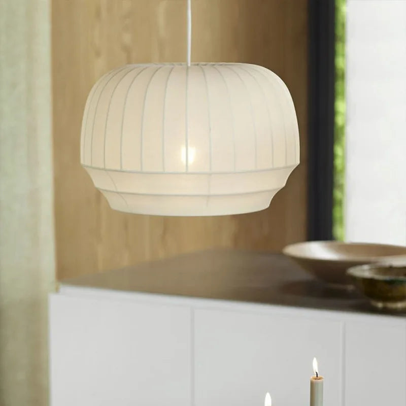 White Fabric Pendant Light Ribbed Texture Chandelier for Dining Room Living Room Café