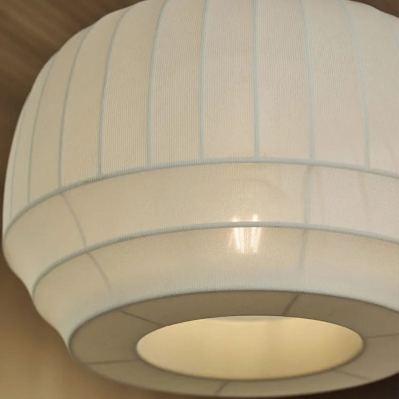 White Fabric Pendant Light Ribbed Texture Chandelier for Dining Room Living Room Café